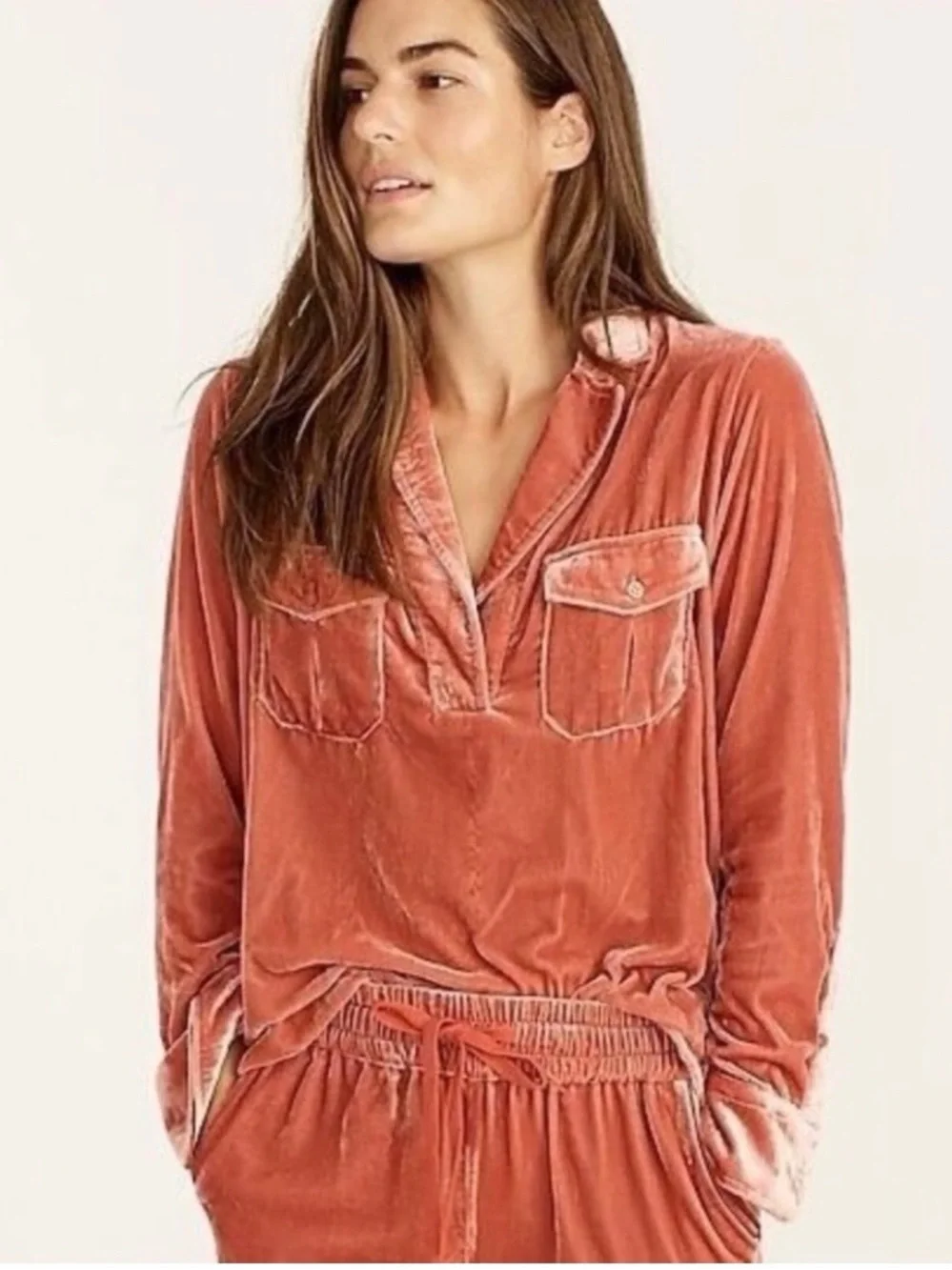 J Crew Velvet Patch-pocket Popover Shirt Burnished Barn XXS